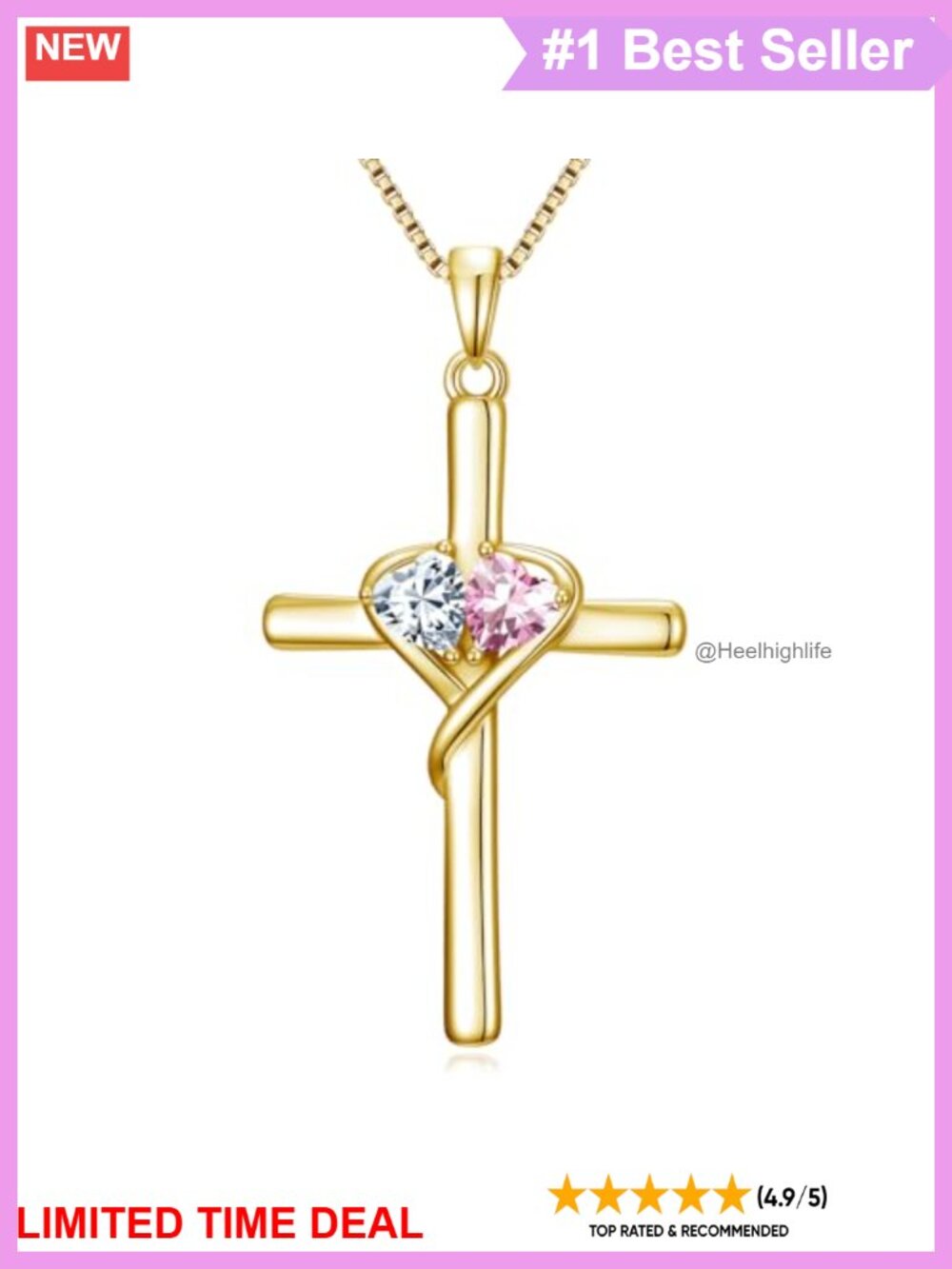 Gold Plated Cross Pendant Necklace 12 Month Birthstone Adjustable 18-20"